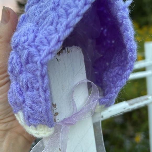 NWOT Hand Crochet Outfit Pants & Matching Hat Purple & White - Picture 4 of 8
